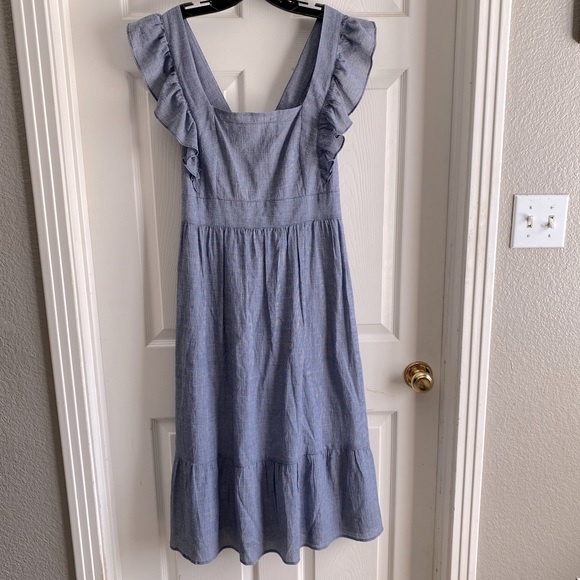 LOFT Dresses & Skirts - Loft pinafore dress 6 new ruffled ruffles plaid blue navy